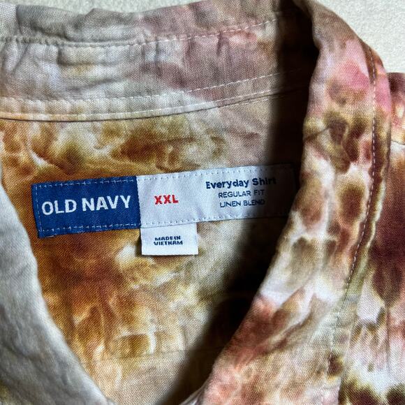 Men’s 2XL Regular Fit Short Sleeve Button Down Shirt Tie Dye Old Navy Festival - Picture 9 of 14